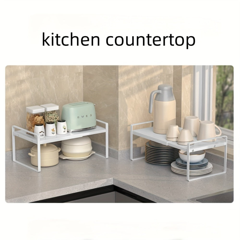 Expandable Cabinet Shelf Organizer Riser for Home Cooking, Dining and Outdoor Meals, with the Listed Configuration
