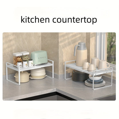 Expandable Cabinet Shelf Organizer Riser for Home Cooking, Dining and Outdoor Meals, with the Listed Configuration