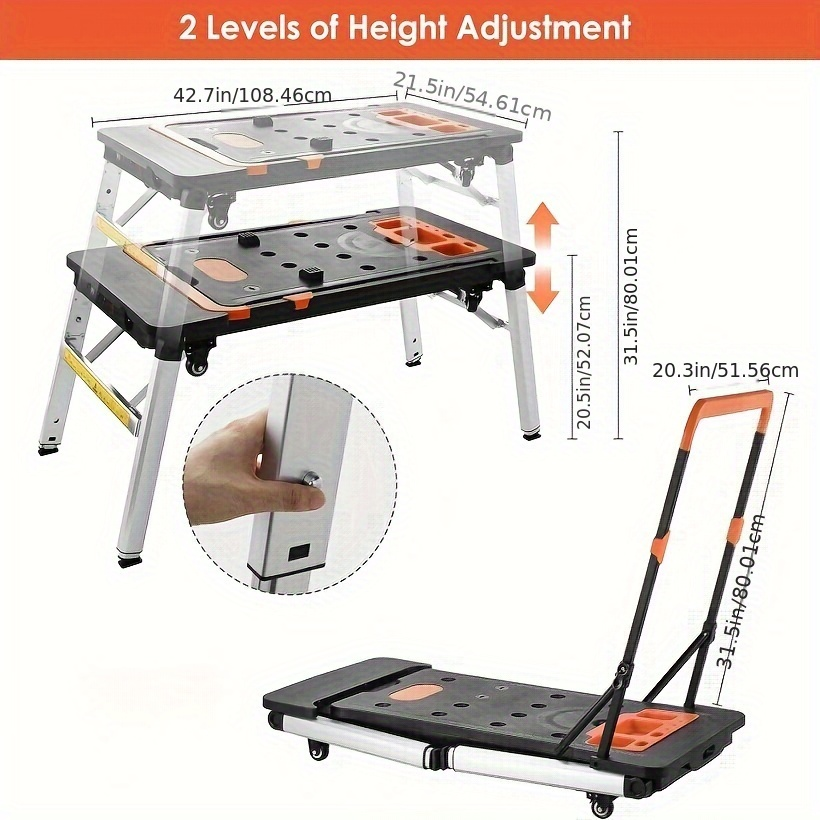7in 1 Multifunctional Work Benches, Folding Work Table for Garage, As Portable Workbench, Sawhorse