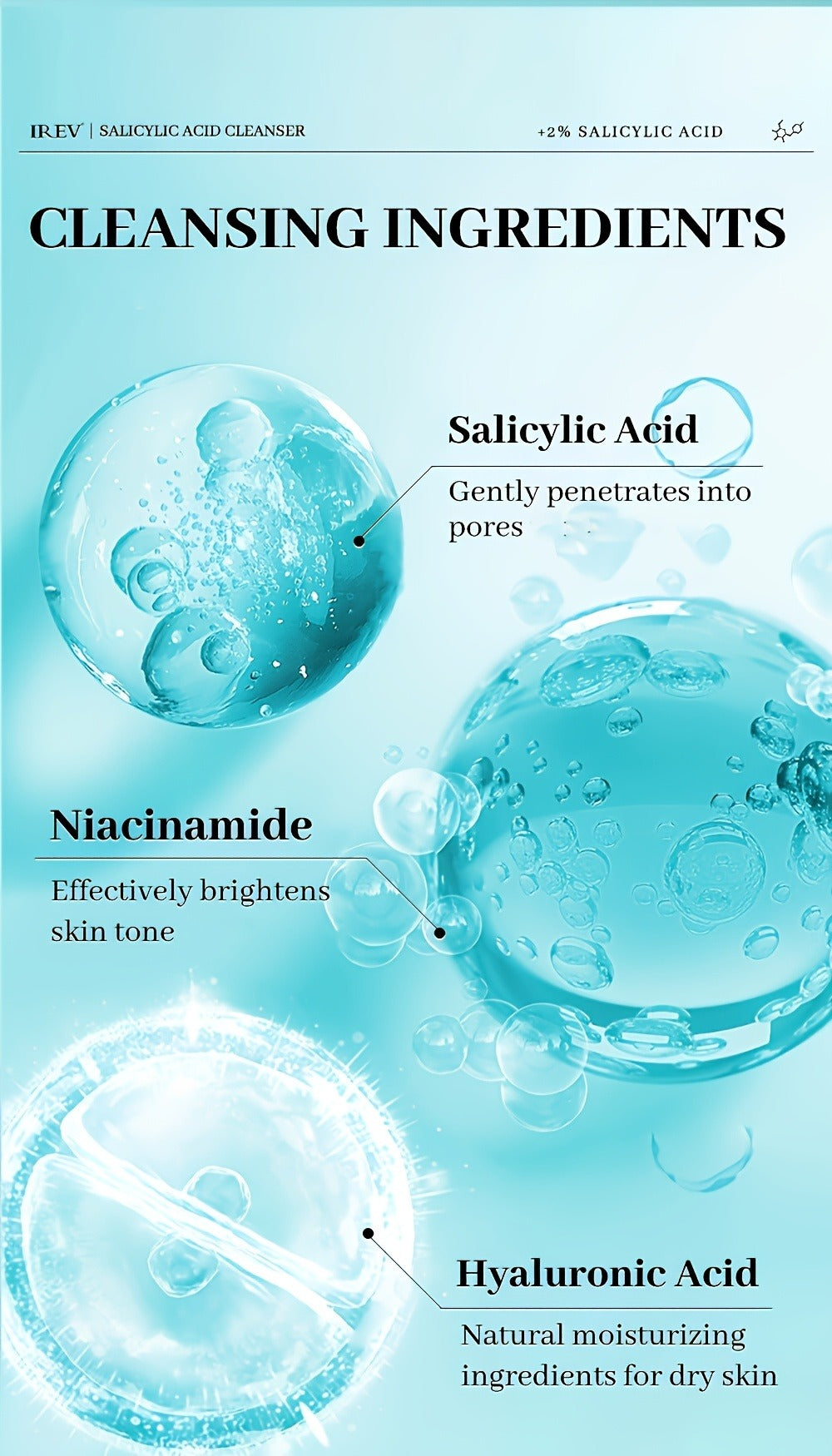 Salicylic Acid Facial Cleanser Gel, Deep Cleansing & with Hyaluronic Acid, Non-Comedogenic, Paraben-Free