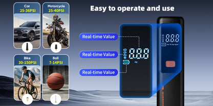 Cordless Tire Inflator Portable Air Compressor – USB-C Rechargeable, Digital Gauge, 3X Fast Inflation for Car Tires, Bikes