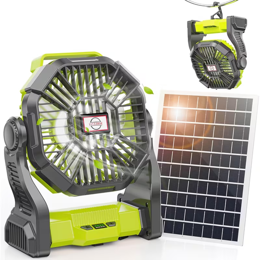 Rechargeable Camping Fan 20000mAh with Misting, Power Bank, RGB Light, 4 Speeds & Tent Hook for Outdoor Use