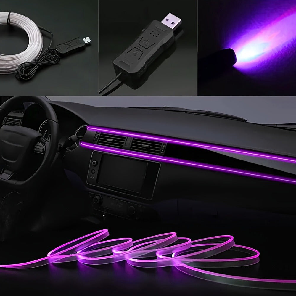 Car Interior Ambient Lighting Kit with Four Checkout Configurations, App-Button Control and Fiber-Style Strips