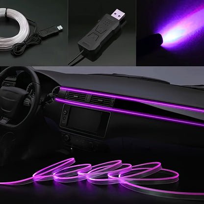 Car Interior Ambient Lighting Kit with Four Checkout Configurations, App-Button Control and Fiber-Style Strips
