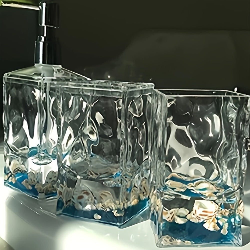 Bathroom Accessory Set 4-Piece 3D Floating Motion Acrylic Liquid Vanity Kit - Tumbler, Toothbrush Holder