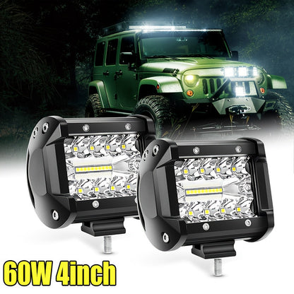 4-Inch LED Off-Road Spot Driving Lights 60W 1260LM Die-Cast Aluminum with Tow Hitch Bracket & 12ft Wiring Harness Kit for Trucks SUVs ATVs