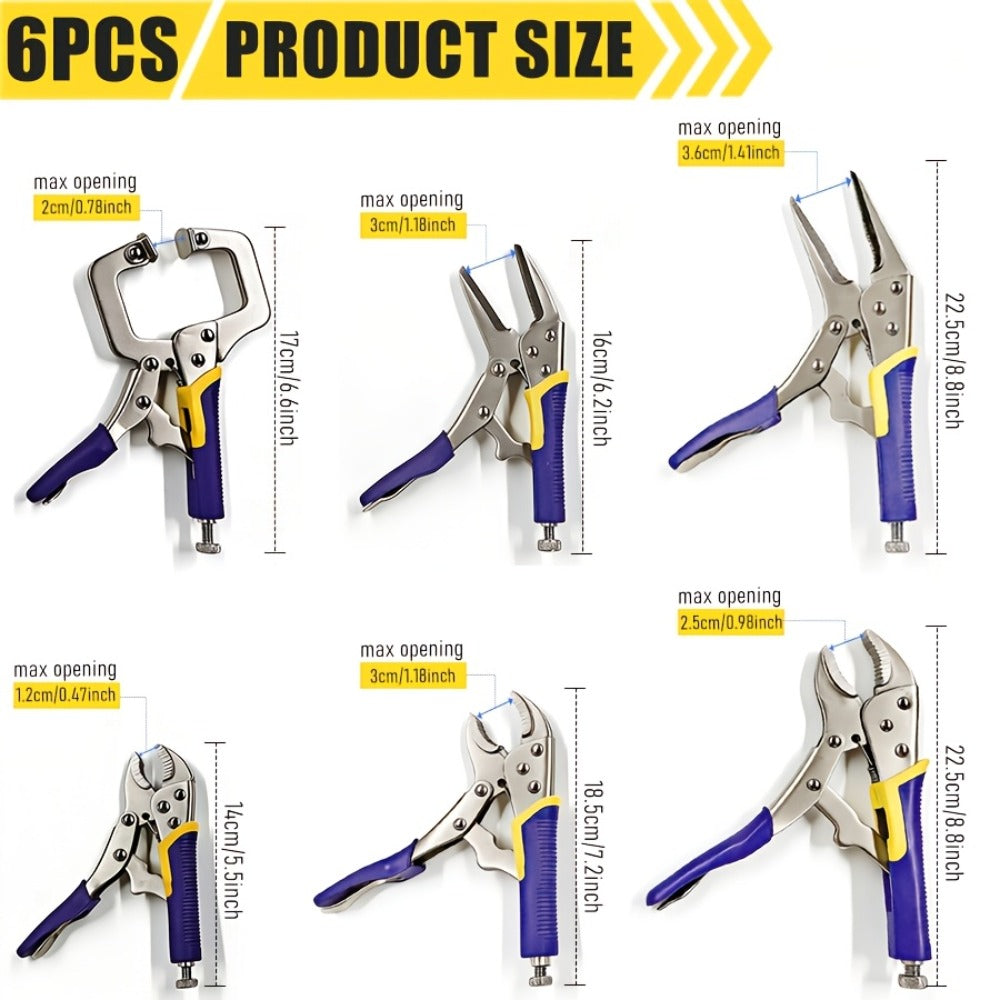 Locking Pliers Set 6pcs Heavy Duty, Includes Needle Nose Pliers 6.5" & 9.5", Curved Jaw Locking Pliers 5" 7" 10"