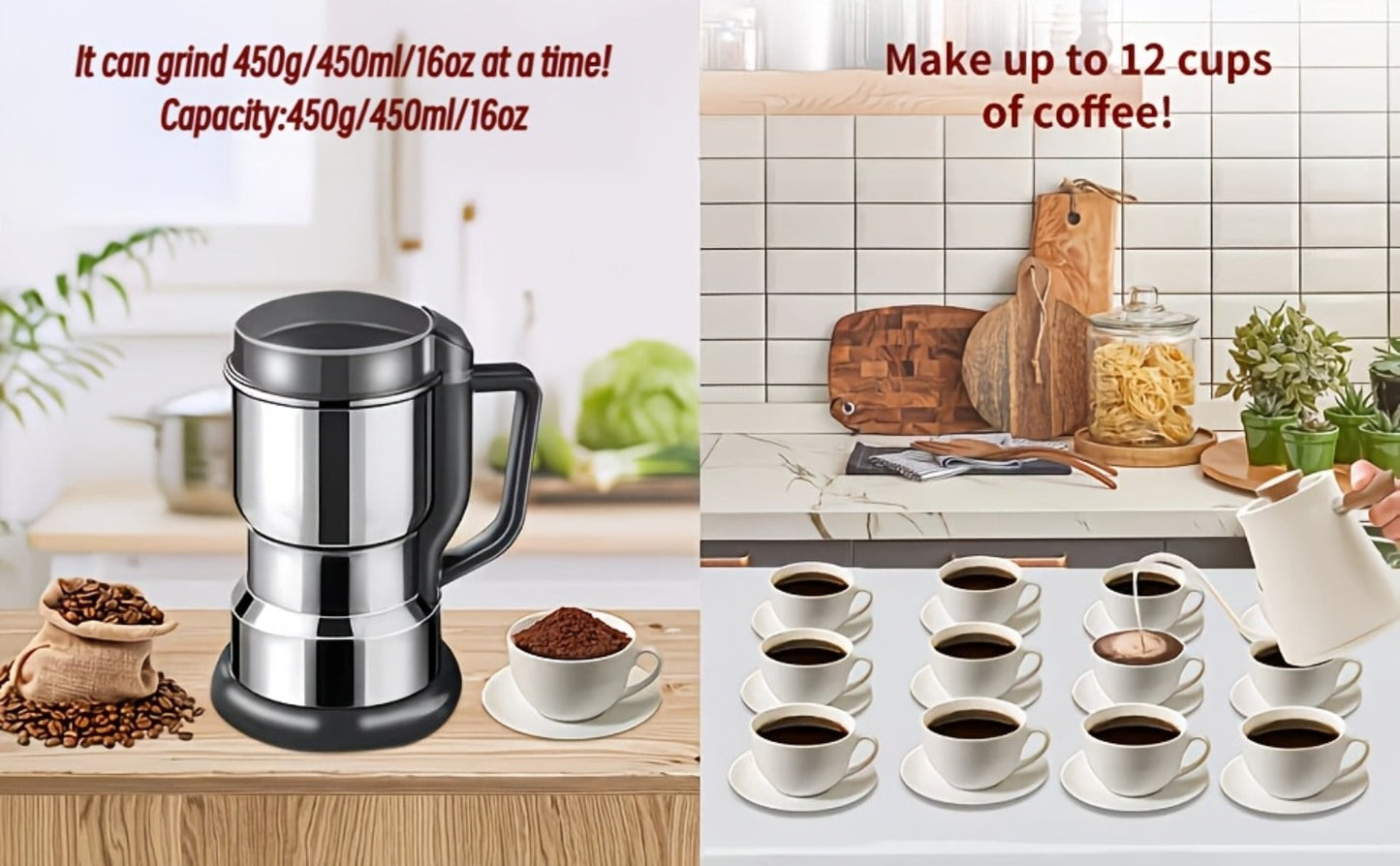 Electric Coffee Grinder 300W 25000RPM, 8-Blade Stainless Steel Spice & Grain Mill for Coffee Beans