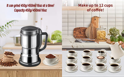 Electric Coffee Grinder 300W 25000RPM, 8-Blade Stainless Steel Spice & Grain Mill for Coffee Beans