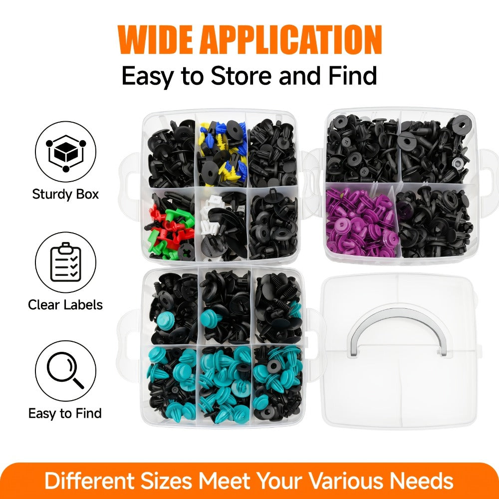 Car Bumper Screw & Rivet Repair Kit 725-Piece – Universal Plastic Clips, Nuts & Fasteners for Bumper, Wing & Interior Body Panels