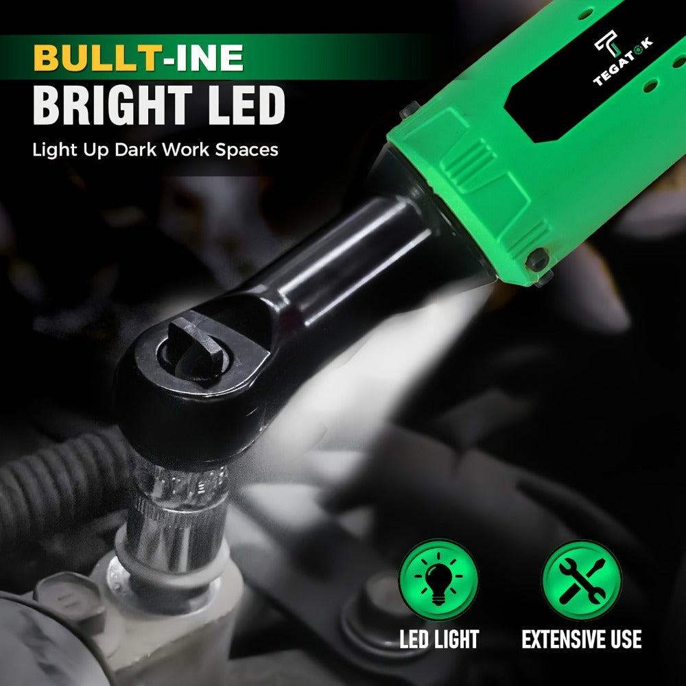 12V Cordless Ratchet Wrench Set 3/8" Drive, 40 Ft-lbs Torque, Variable Speed Trigger, Lithium-Ion Battery