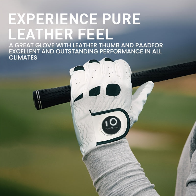 Men's Golf Glove Left Hand 3 Pack with Ball Marker – WeatherSof Soft Grip Cabretta-Style Golf Gloves for Men, Buckle Closure