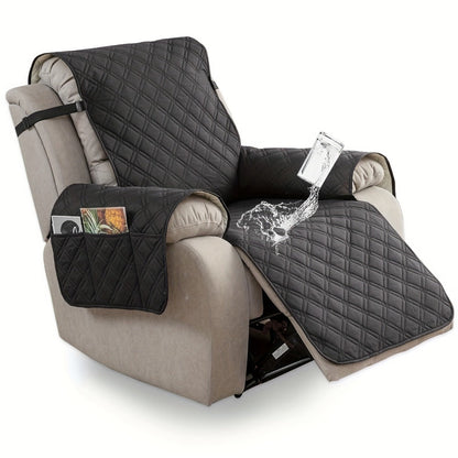 Quilted One-Piece Recliner Chair Cover with Side Pockets, Back Buckle Strap and 11 Color Options