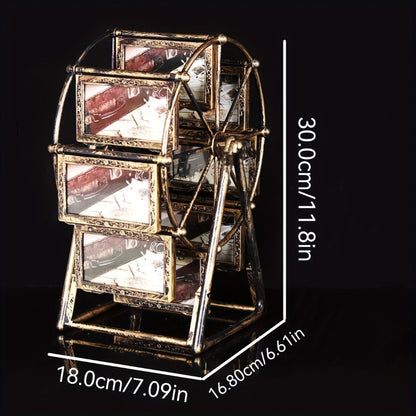 Rotating Ferris Wheel Photo Frame - Holds 8 Photos 4 inch - Vintage Spinning Picture Display Stand for Desk