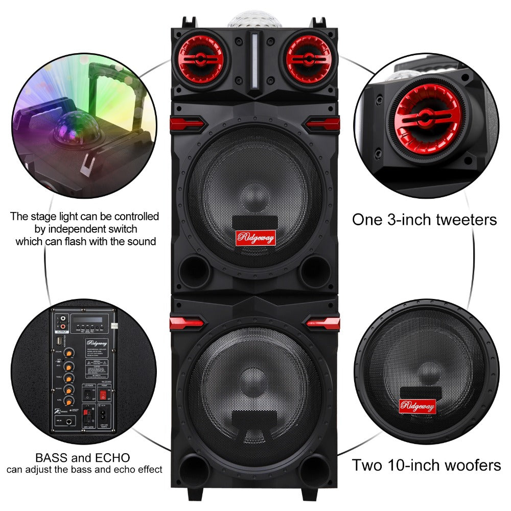 Karaoke Party Bluetooth Speaker with Sound Reactive Lights, 1000W Peak DJ Subwoofer Stereo Boombox
