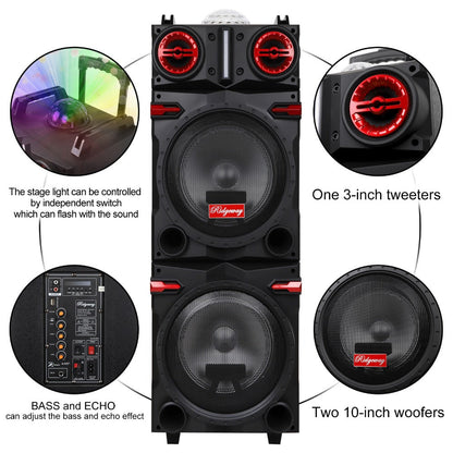 Karaoke Party Bluetooth Speaker with Sound Reactive Lights, 1000W Peak DJ Subwoofer Stereo Boombox