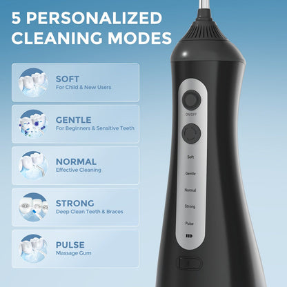 Water Flosser Cordless Oral Irrigator with Five Modes, Five Jet Tips, 1800mAh Battery and Pink or Black Options