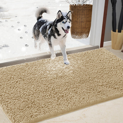 Chenille Doormat Absorbent Non-Slip Washable Indoor Outdoor Mat – Soft Shaggy Entryway Rug for Muddy Paws