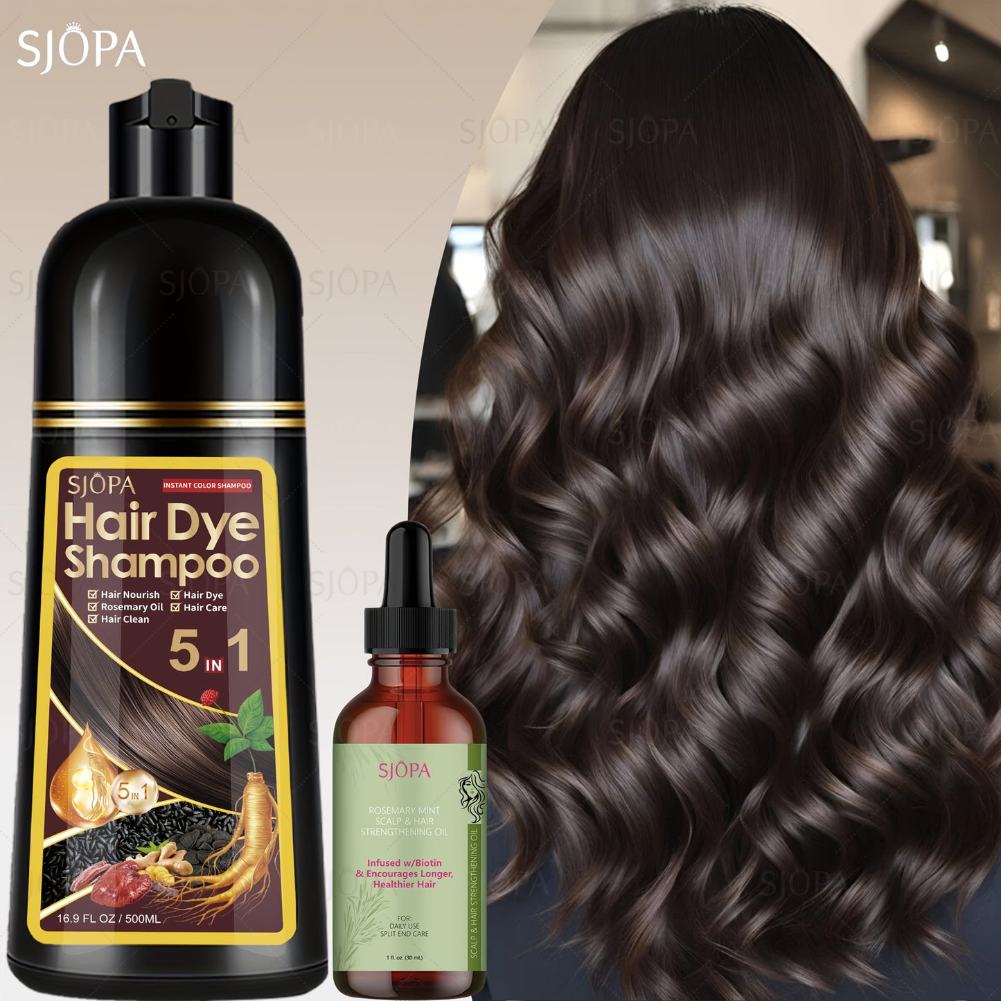 Gray Coverage Hair Dye Shampoo Kit 3-in-1 with Rosemary Hair Oil - Quick Color, Gentle & Natural Formula for Men & Women