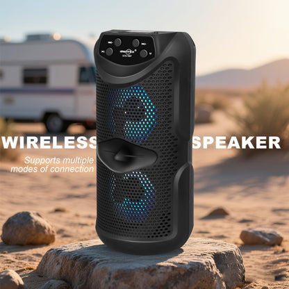 Outdoor Bluetooth 5.3 Speaker Mini with LED Light, TWS Stereo Pairing, TF Card Slot & Extended Battery