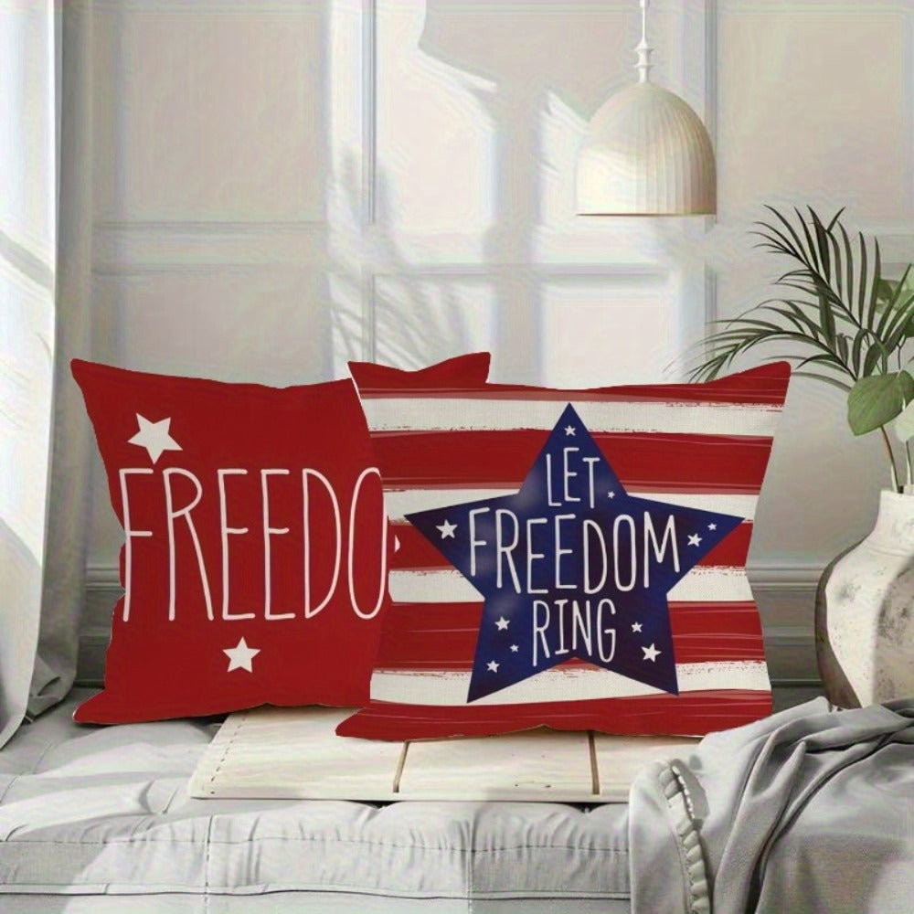 Patriotic Pillowcase Set 4pcs – Stars & Stripes Polyester Pillow Covers, Zipper Closure, Machine Washable