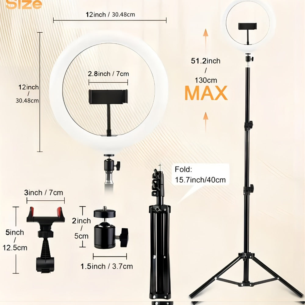 10- or 12-Inch LED Ring Light with Desktop, 43-Inch or 63-Inch Stand and Seven Checkout Options