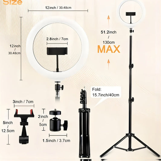 10- or 12-Inch LED Ring Light with Desktop, 43-Inch or 63-Inch Stand and Seven Checkout Options
