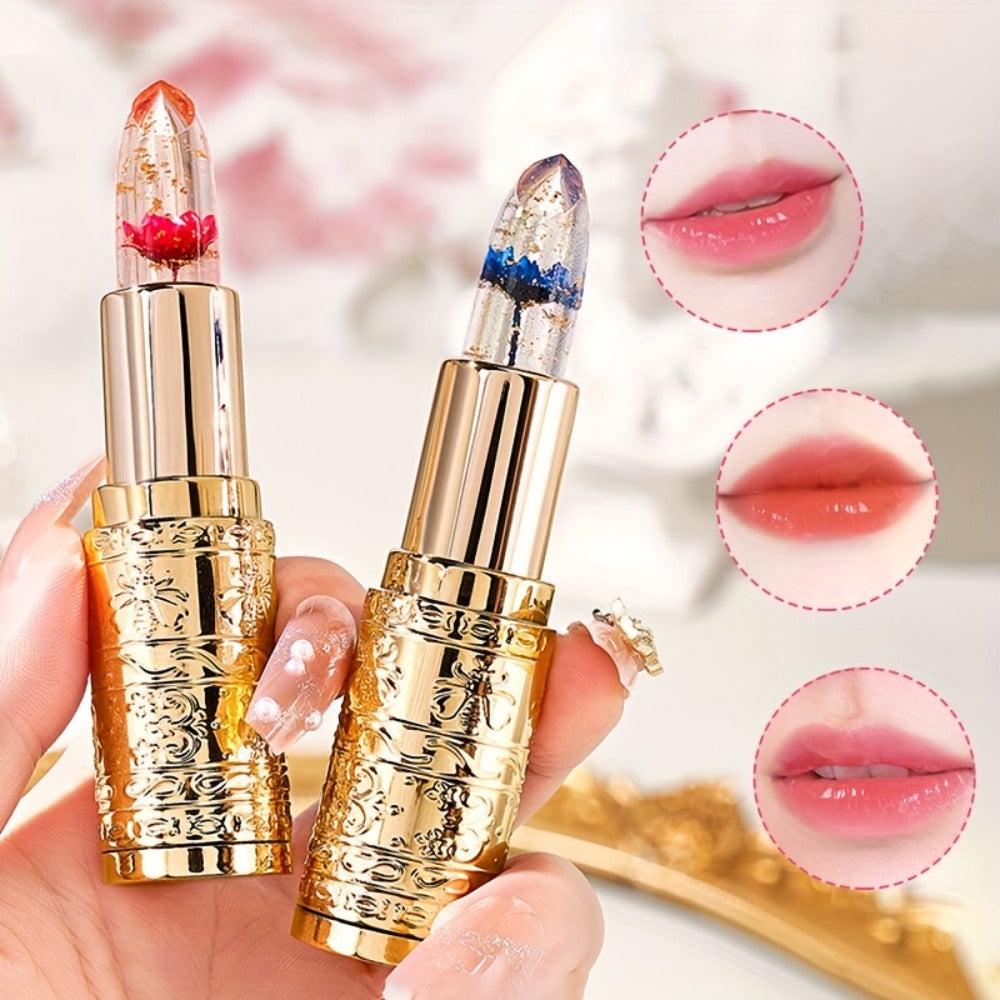 Jelly Flower Lipstick Set 6-Pack Color Changing Lip Balm Temperature Activated Tint Hydrating Squalane Formula Moisturizing Tinted Lip Gloss