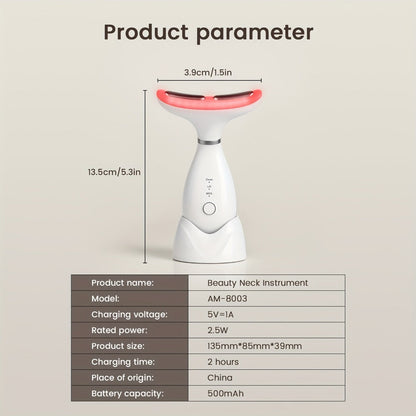 LED Neck Massager 7-Color Light Therapy Vibrating Face & Neck Device, USB Rechargeable Portable Electric Facial Massage Tool Beauty Gift