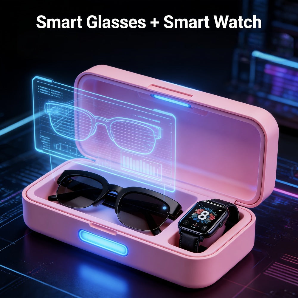 AI Smart Glasses with Real-Time Multi-Language Translation, Bluetooth Wireless Mic & Speaker