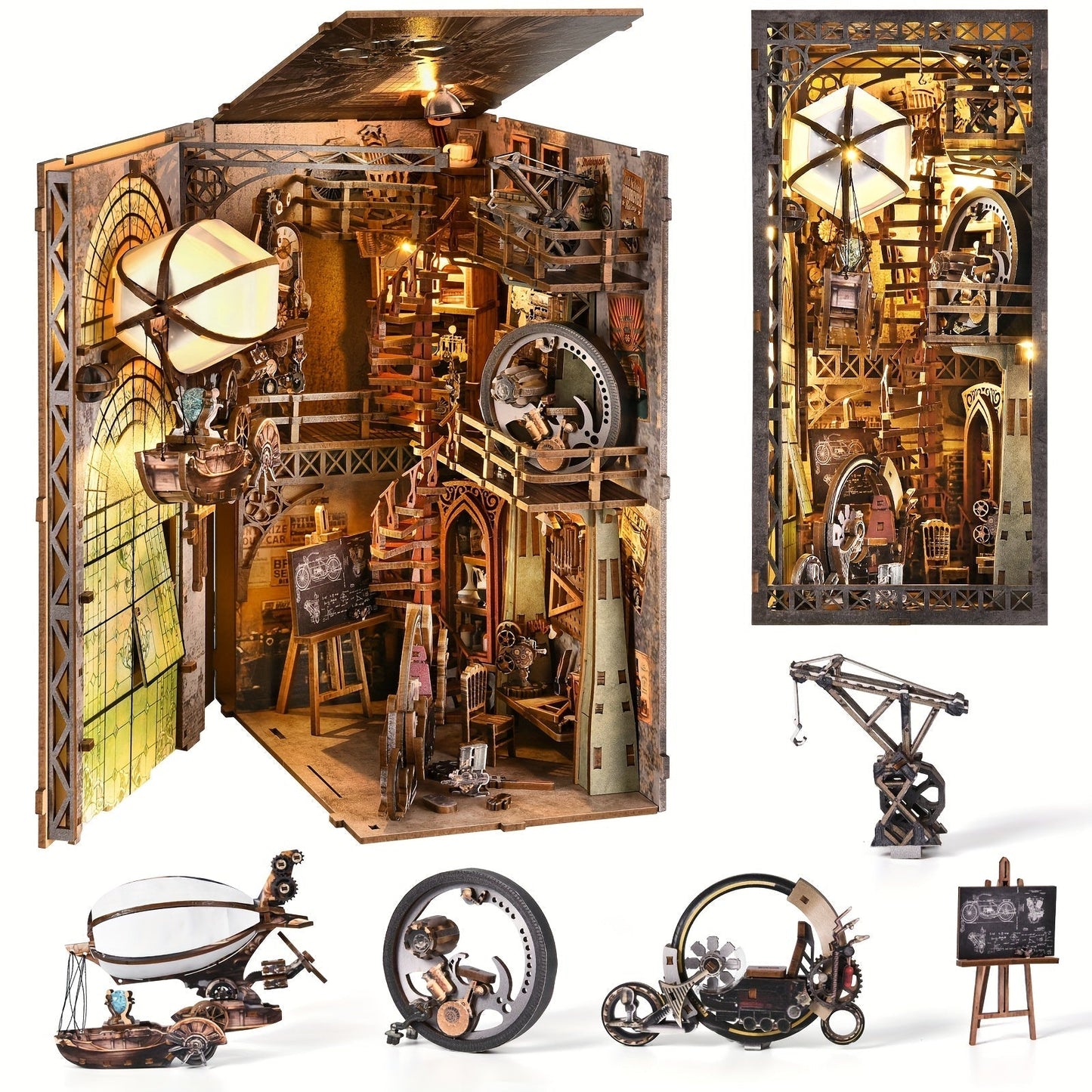 Book Nook Kit DIY Wooden 3D Puzzle Corner Alley Bookshelf Insert Miniature Street Scene Home Decor Handmade Gift for Adults Teens Halloween