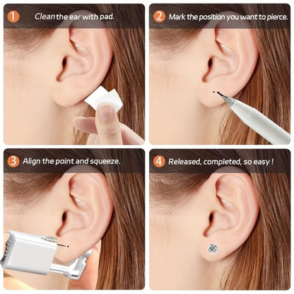 Disposable Ear Piercing Gun Set 8pcs - Stainless Steel Ear Stud Piercing Tool Kit for Entryways, Bedrooms and Living Spaces