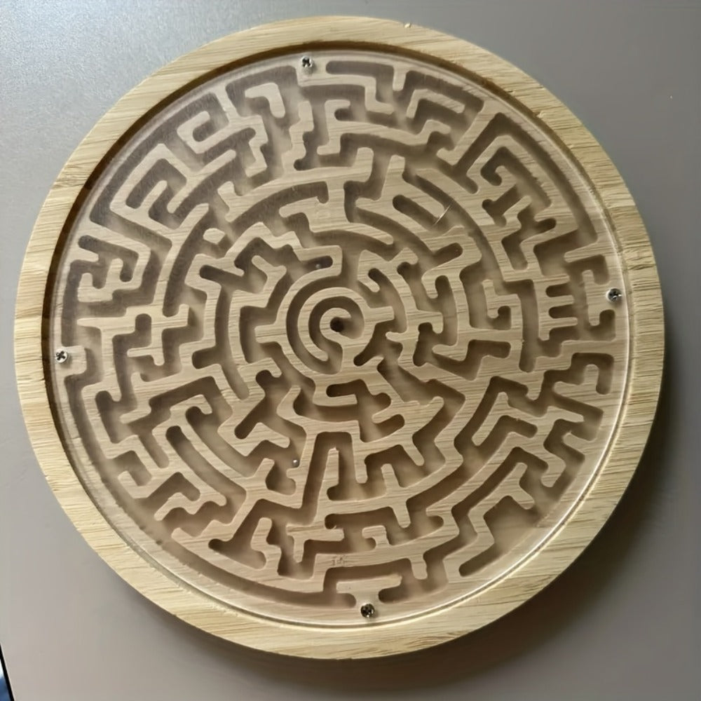 Wooden Maze Balance Board with Steel Ball, Brain Training Puzzle Game for Kids & Adults, Hand-Eye Coordination