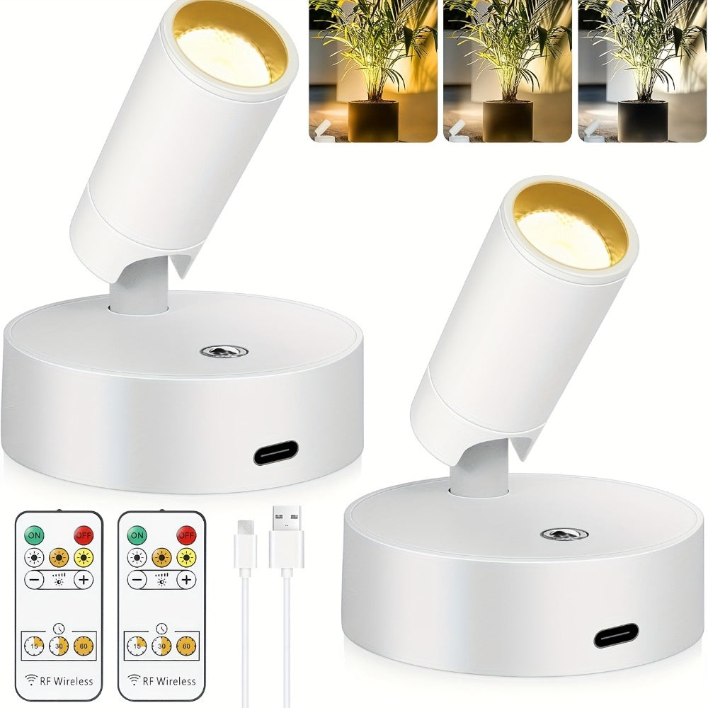 Rechargeable Indoor Spotlight LED, 3-Color Dimmable with Remote & Timer, 350° Adjustable, 2500mAh Battery
