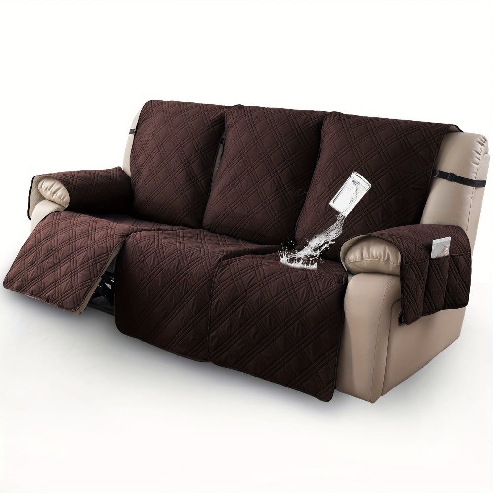 Three-Piece Quilted Recliner Sofa Cover Set for Three Seats with 65 cm Panels and Eight Colors