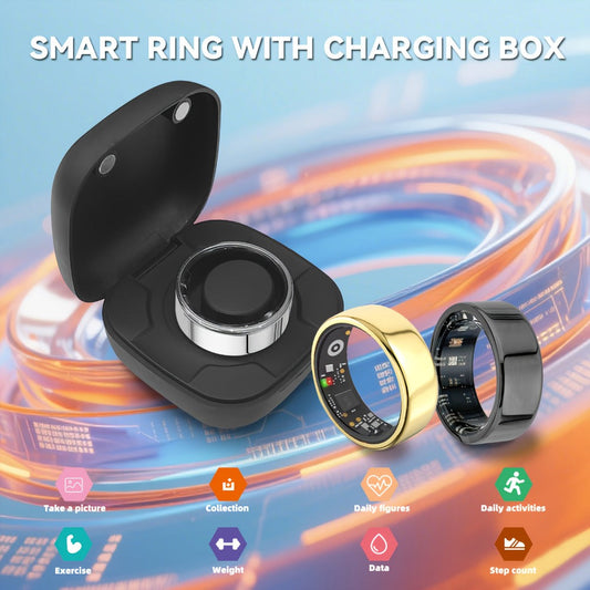 Smart Ring with Health Tracking & Charging Case – Step Count Calorie & Sleep Monitor | Long Battery | iOS & Android | Sizes #7–13 | Black