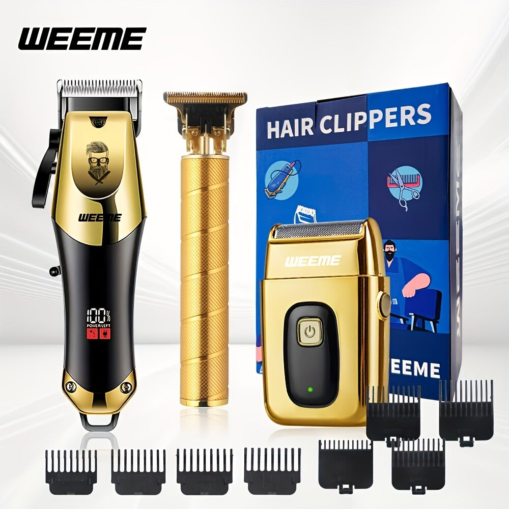 Hair Clipper Set for Men USB Rechargeable – LCD Display Cordless Trimmer, Guide Combs & Cleaning Brushes, Professional Home Haircut Kit