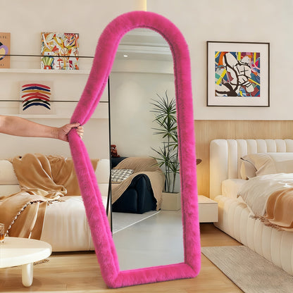 Full Length Floor Mirror Cover Fluffy Stretchable 64"x21" – Soft Non-Slip Irregular Shape Bedroom Dressing Room Mirror Sleeve 6 Colors