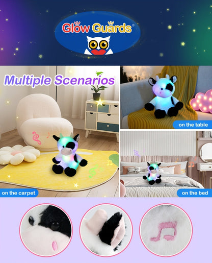 Plush Toy Highland Cow with Glowing Body and Optional Music in Two Interactive Styles for Display