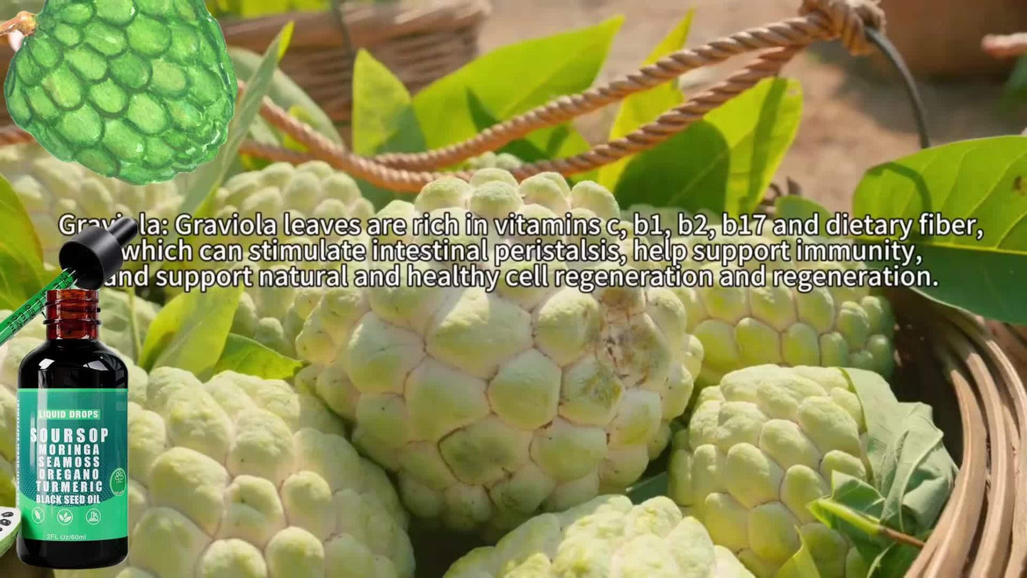 Soursop Bitters Liquid Supplement 2oz 10-in-1 with Seaweed Moringa Turmeric Black Seed Oil & Oregano Herbal Extracts