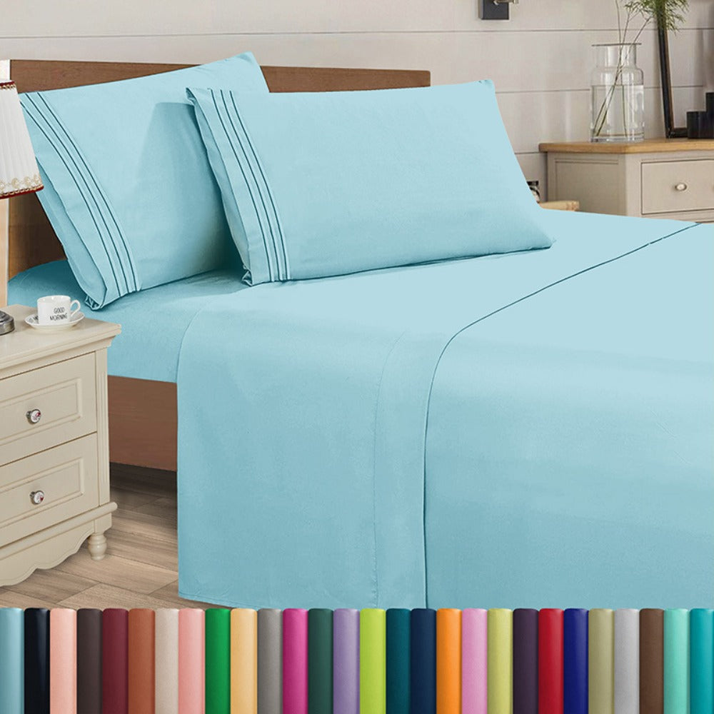 Microfiber Bed Sheet Set 4-Piece Deep Pocket Cooling Sheets Twin Full Queen King Cal King Split King