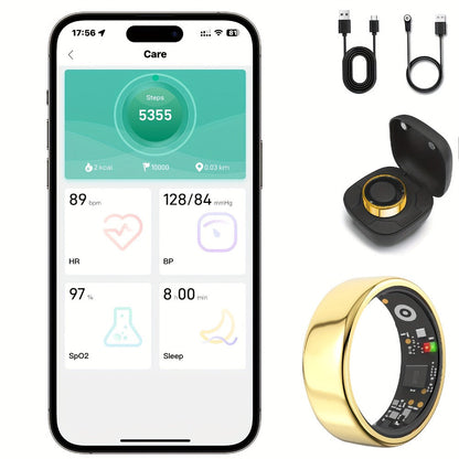 Smart Ring with Health Tracking & Charging Case – Step Count Calorie & Sleep Monitor | Long Battery | iOS & Android | Sizes #7–13 | Black