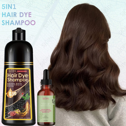 Hair Dye Coloring Shampoo 5-in-1 Upgraded with Hibiscus Oil, Squalane & Glycerin – Quick Color & Nourishing, Gentle Skin-Safe Formula