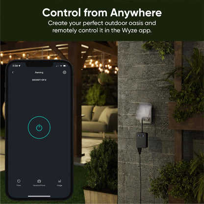 Wyze Outdoor Smart Plug Dual Independent Outlets, WiFi, Energy Monitoring, Built-in Light Sensor