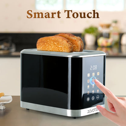 Black Two-Slice Toaster with LED Touch Panel, Six Bread Modes, Six Shade Settings and Removable Crumb Tray