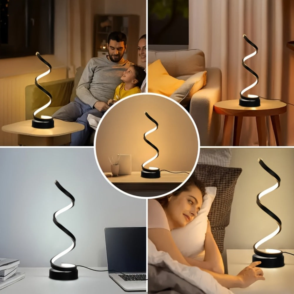 Dimmable Spiral Table Lamp with Touch Control & USB-C Charging Port, 3-Way Brightness Bedside Nightstand Lamp