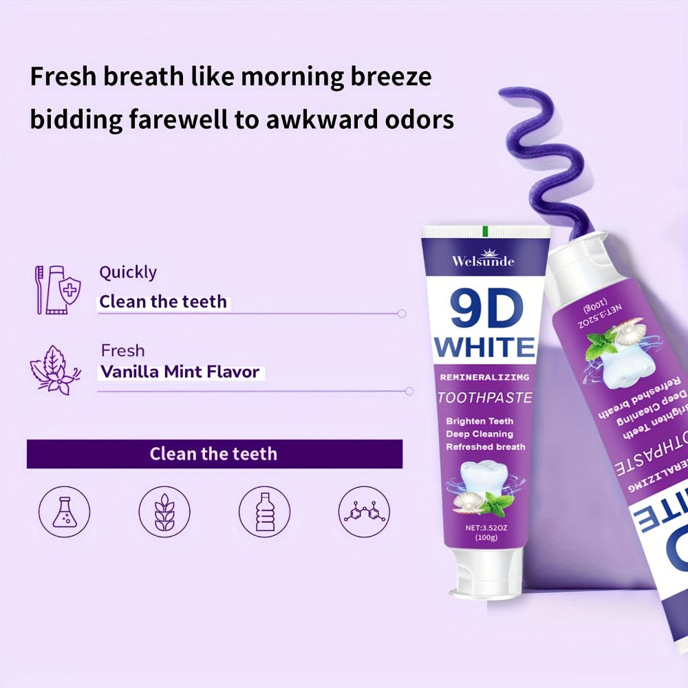 Whitening Toothpaste 4-Pack – 9D White Alcohol-Free Formula, Thorough Deep Cleaning & Brighter Smile, Refreshing Mint Breath