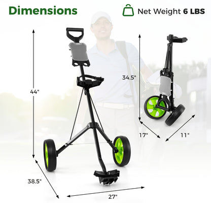 Foldable 2 Wheel Golf Push Cart Trolley with Scoreboard – Lightweight Steel Frame Pull Cart with Adjustable Handle, Score Counter