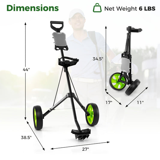 Foldable 2 Wheel Golf Push Cart Trolley with Scoreboard – Lightweight Steel Frame Pull Cart with Adjustable Handle, Score Counter