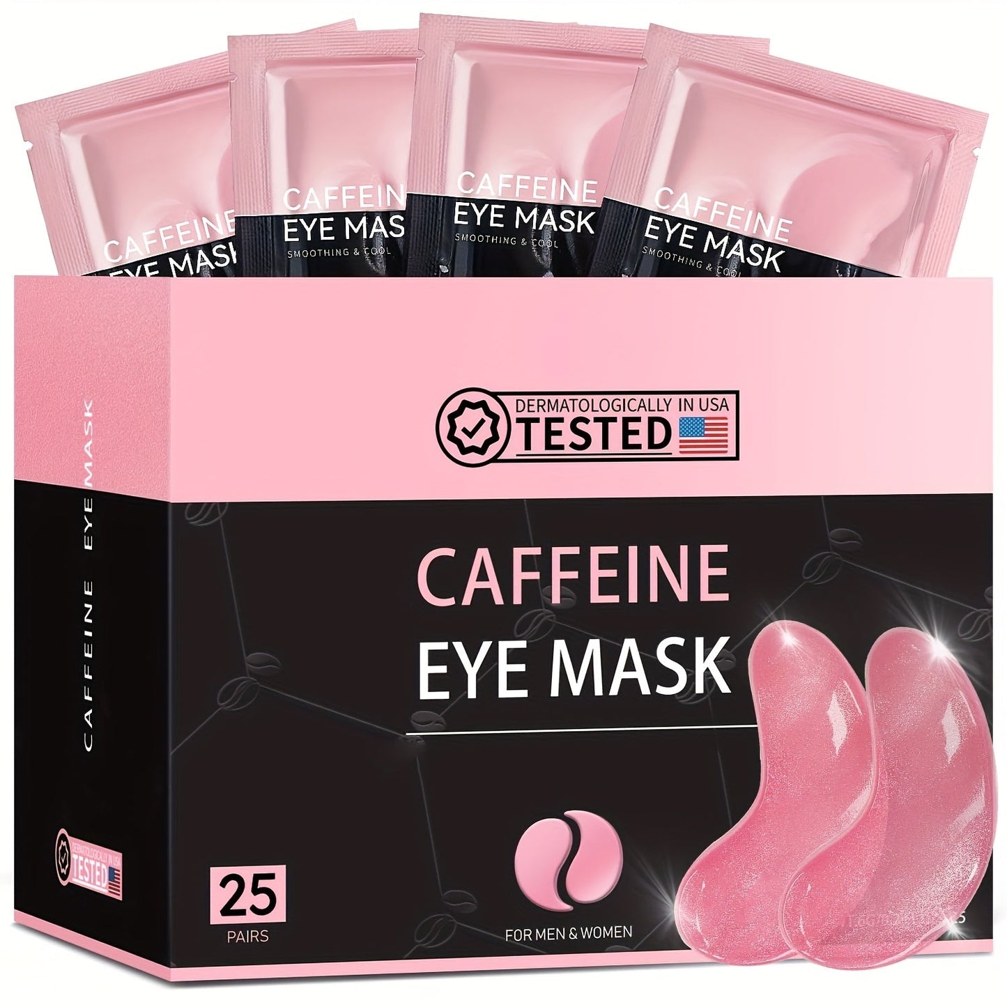 Caffeine Under Eye Patches 25 Pairs – Collagen Gold Eye Mask Reduces Dark Circles Puffiness Eye Bags Fine Lines Anti-Wrinkle Hydrogel
